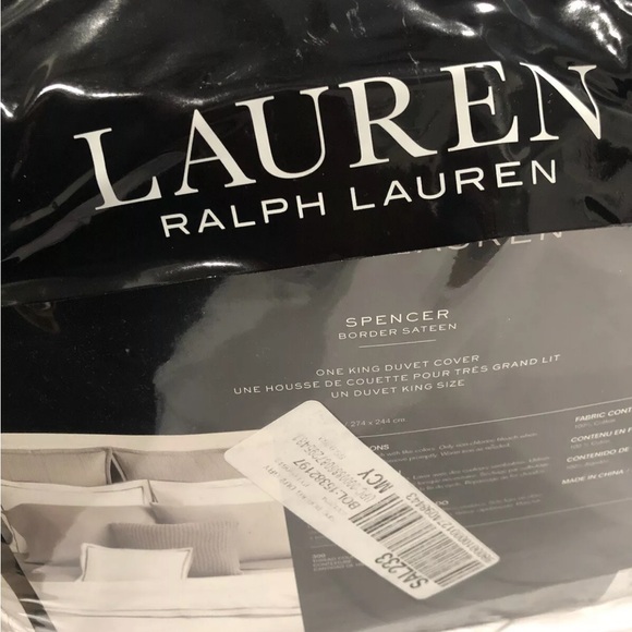 Ralph Lauren Spencer Sateen Gray Border King  Duvet Cover 300TC,$420 - Picture 8 of 13